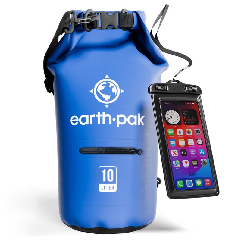 Earth Pak Waterproof Dry Bag with Zippered Pocket - Waterproof Dry Bag Backpack Keeps Gear Dry for Boating, Camping, Fishing, Beach Drybag, Kayak Accessories - Dry Bags Waterproof with Phone Case 10L - Image 1